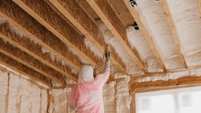 iFOAM Insulation of Delray Beach employee installing spray foam insulation in an attic